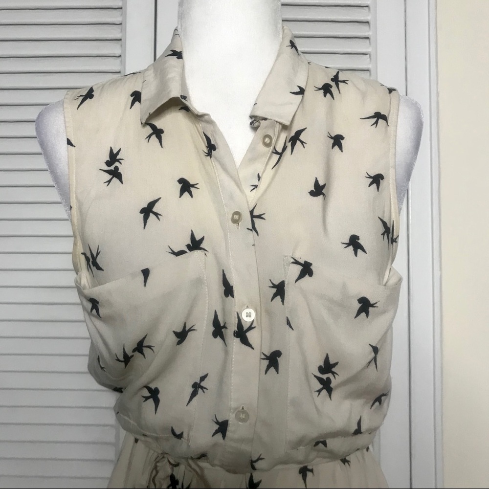 Beige Shirtdress w/ Black Bird Print by Divided - Picture 2 of 4